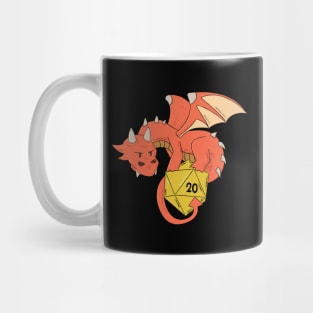 Hand-Drawn Red Dragon with Yellow D20 Dice Mug